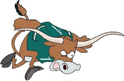 Cartoon charging longhorn bull 
